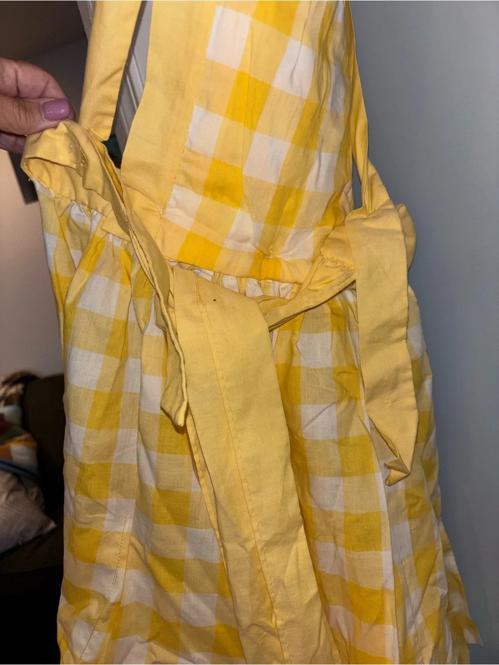 Vintage hand crafted convertible apron. Unbutton to make it a waist only apron.